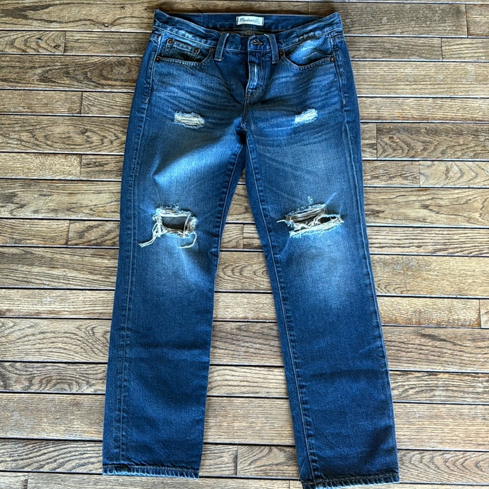 Madewell Boy Jean Distressed Torn Up Edition Relaxed Fit Mid-Rise Mid Wash Sz 26